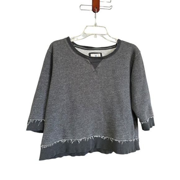 Tops - Aerie Women's Gray Distressed Raw Hem Crop Sweatshirt 3/4 Sleeve XL Grunge